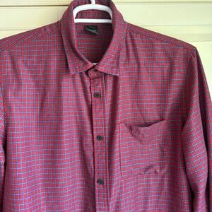 Oakley Mens Button Down Shirt Large Red Blue Plaid Casual Custom Fit